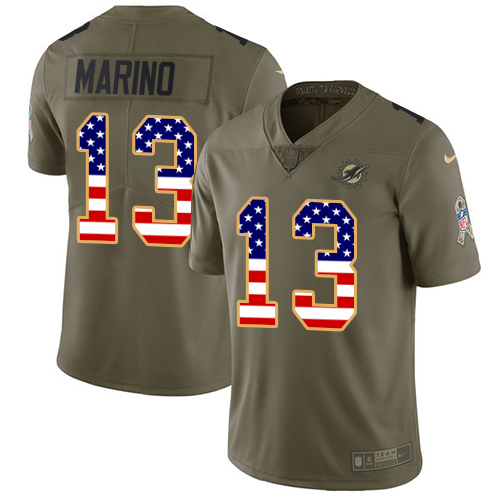 Nike Miami Dolphins #13 Dan Marino Olive USA Flag Youth Stitched NFL Limited 2017 Salute to Service Jersey